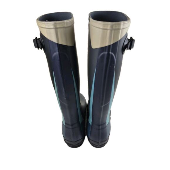 Hunter Boots 6 Navy Blue & Light Blue Matte Original Tall Rain Buckle Rubber - Picture 5 of 7